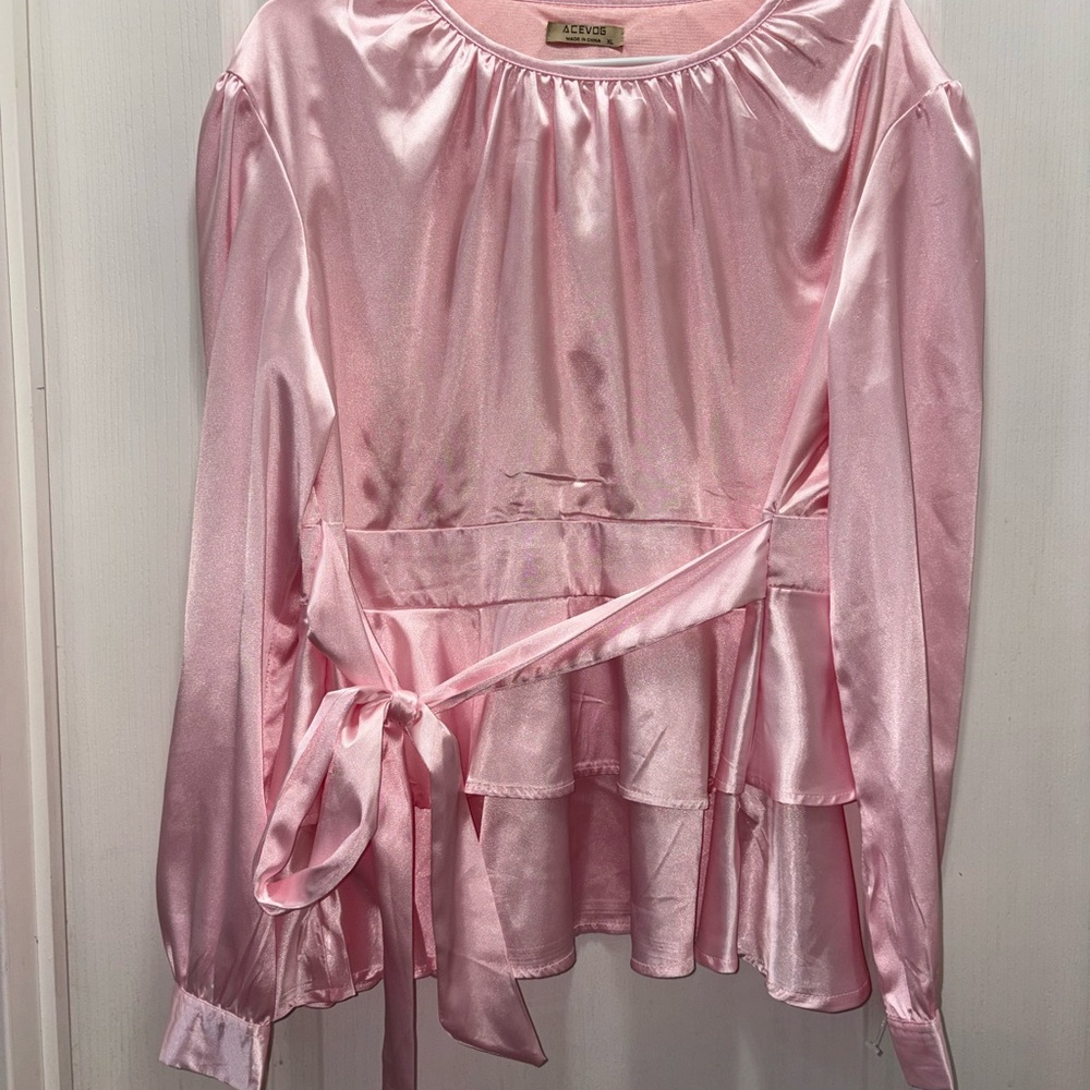 Elegant Pink Satin Blouse